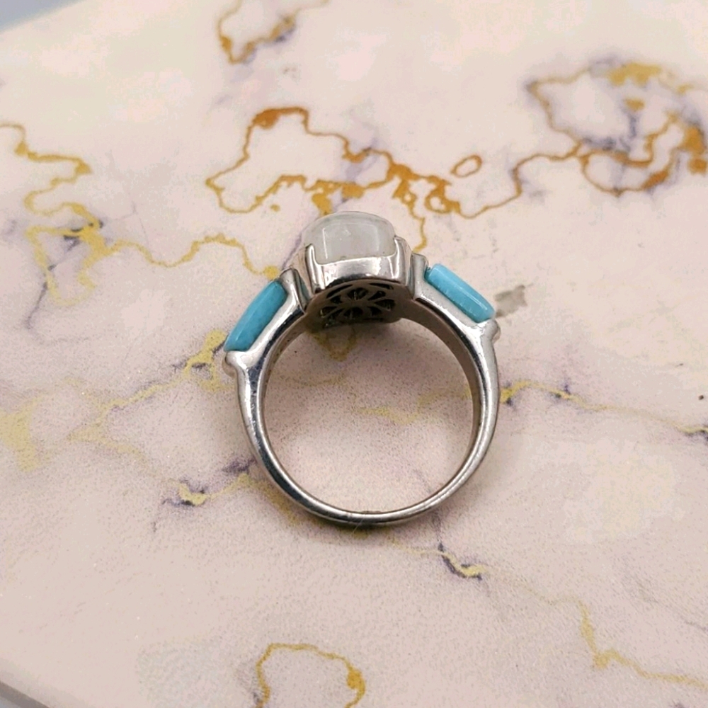 Sterling Silver Moonstone Larimar Ring. - image 4